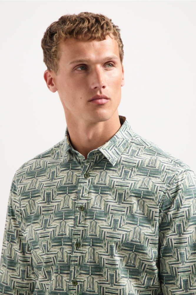 STRETCH SHIRT MET PRINT 29450701 052 DARK GREEN